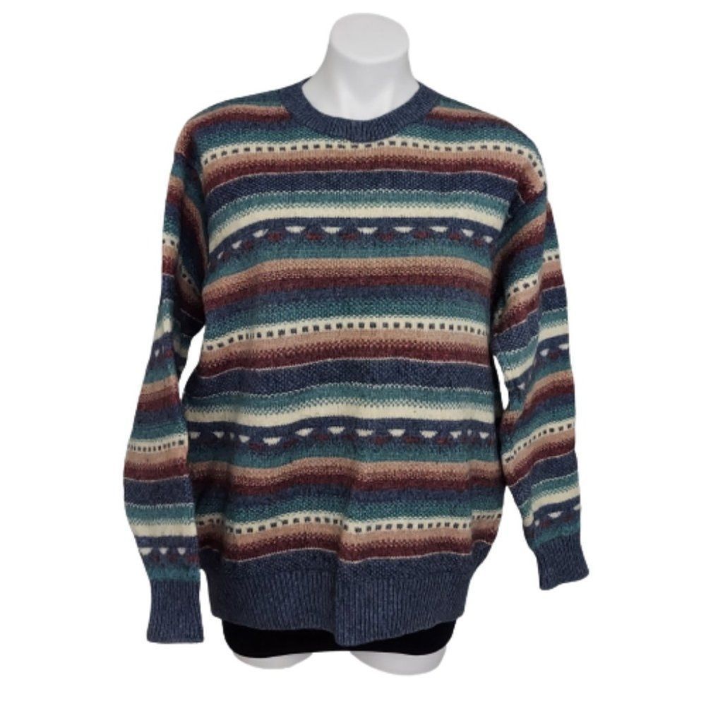 Vintage MacGordon Knitwear Pullover Wool Blend Southwestern Striped Mens Sweater